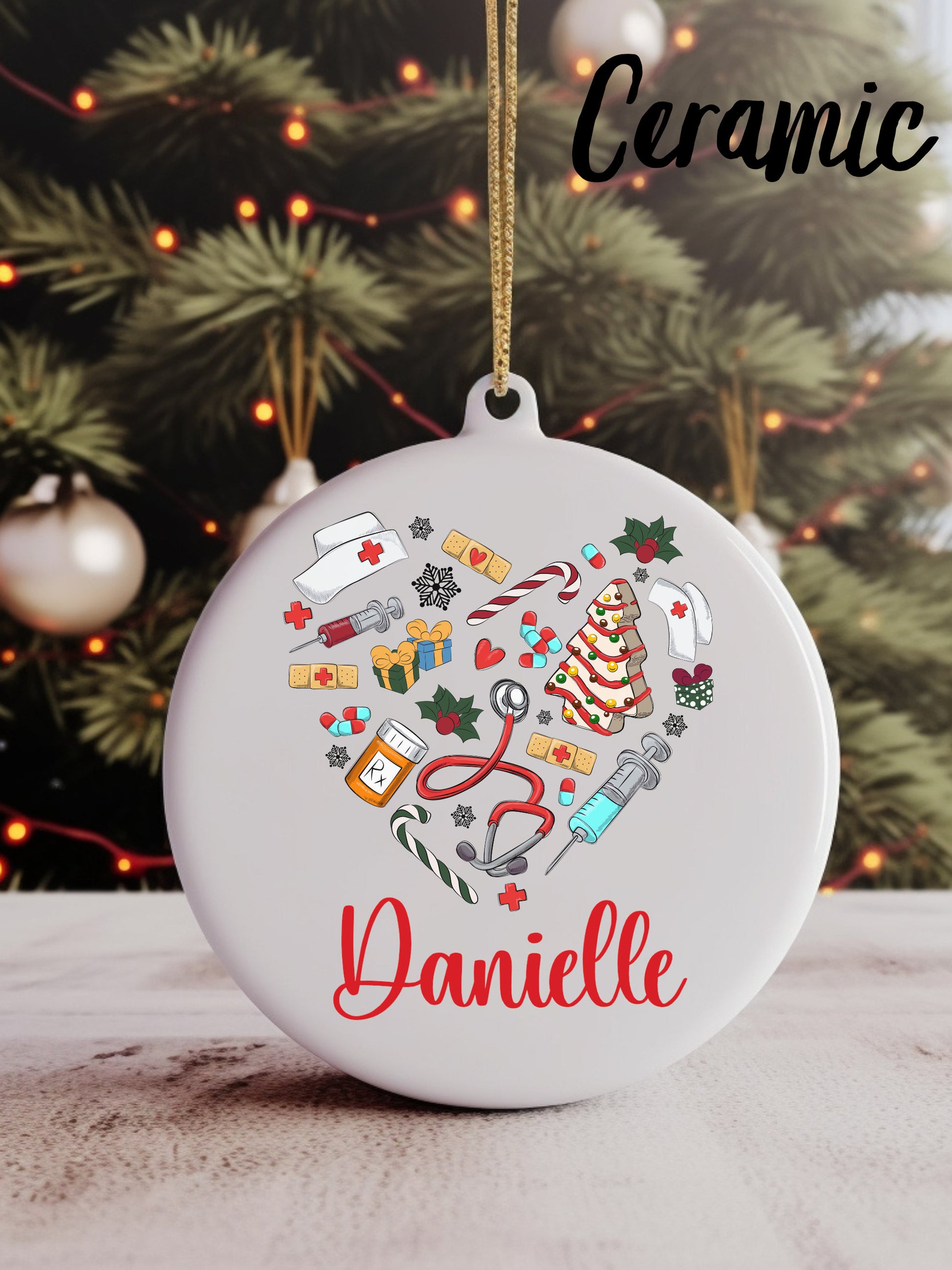 Heart Medical Icons Christmas Ornament | Wood | Ceramic