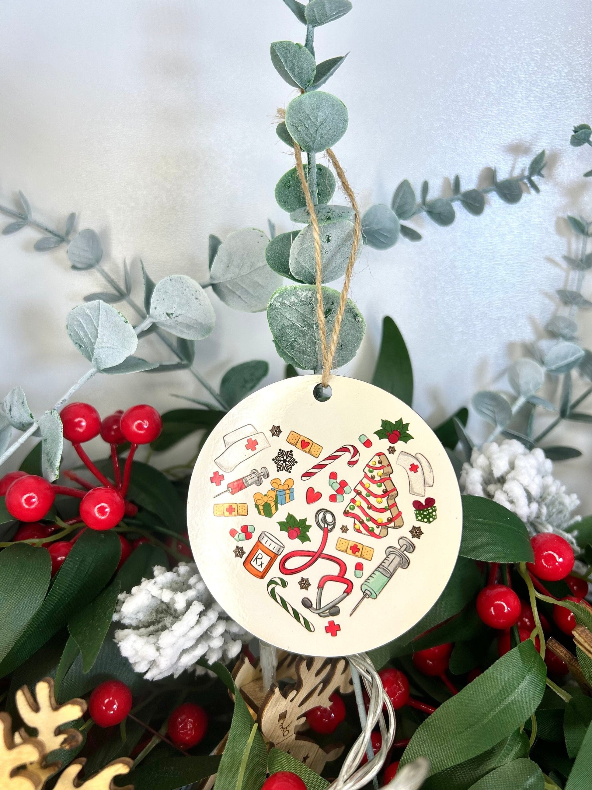 Heart Medical Icons Christmas Ornament | Wood | Ceramic
