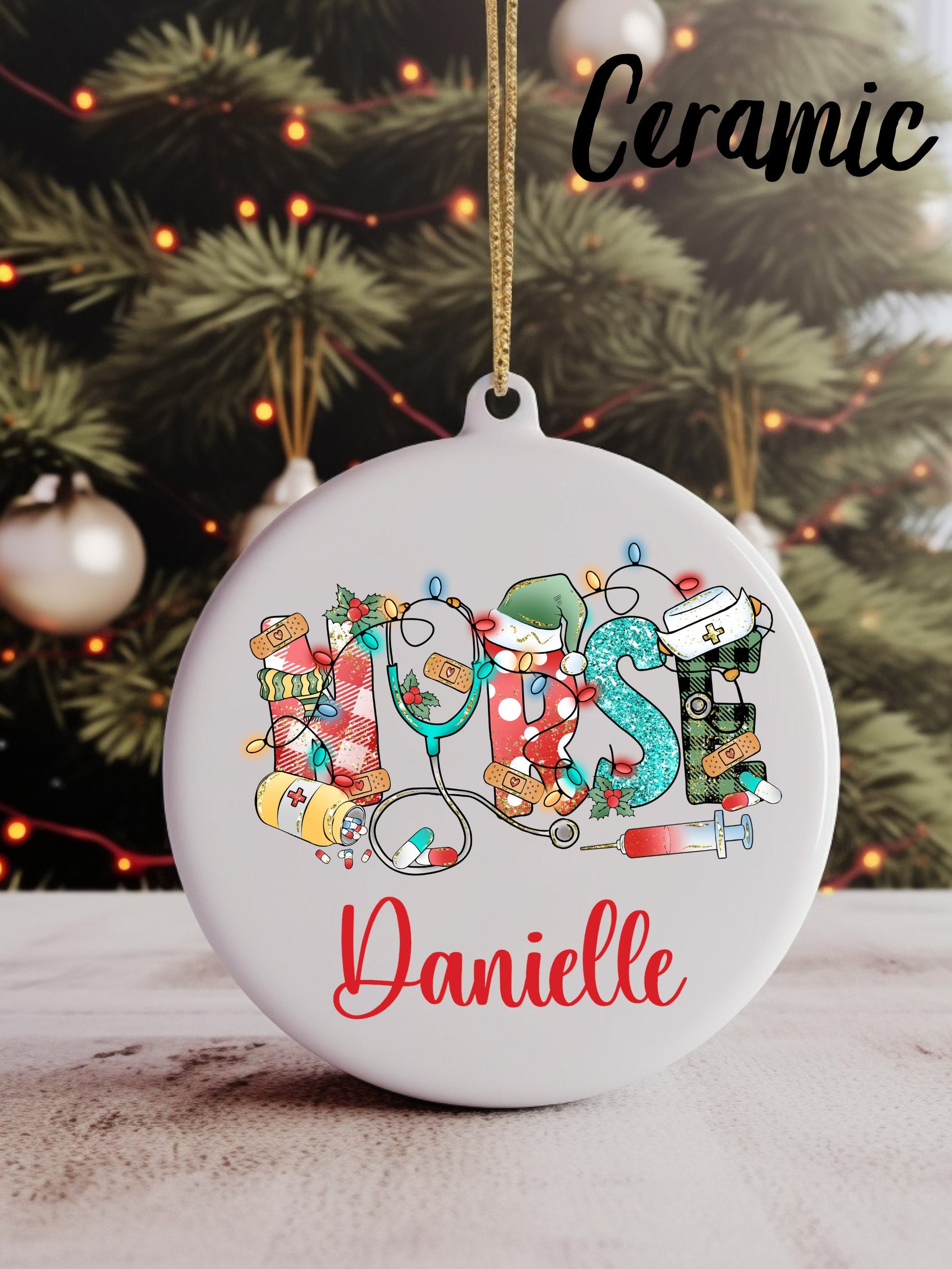 Nurse Christmas Ornament | Wood | Ceramic