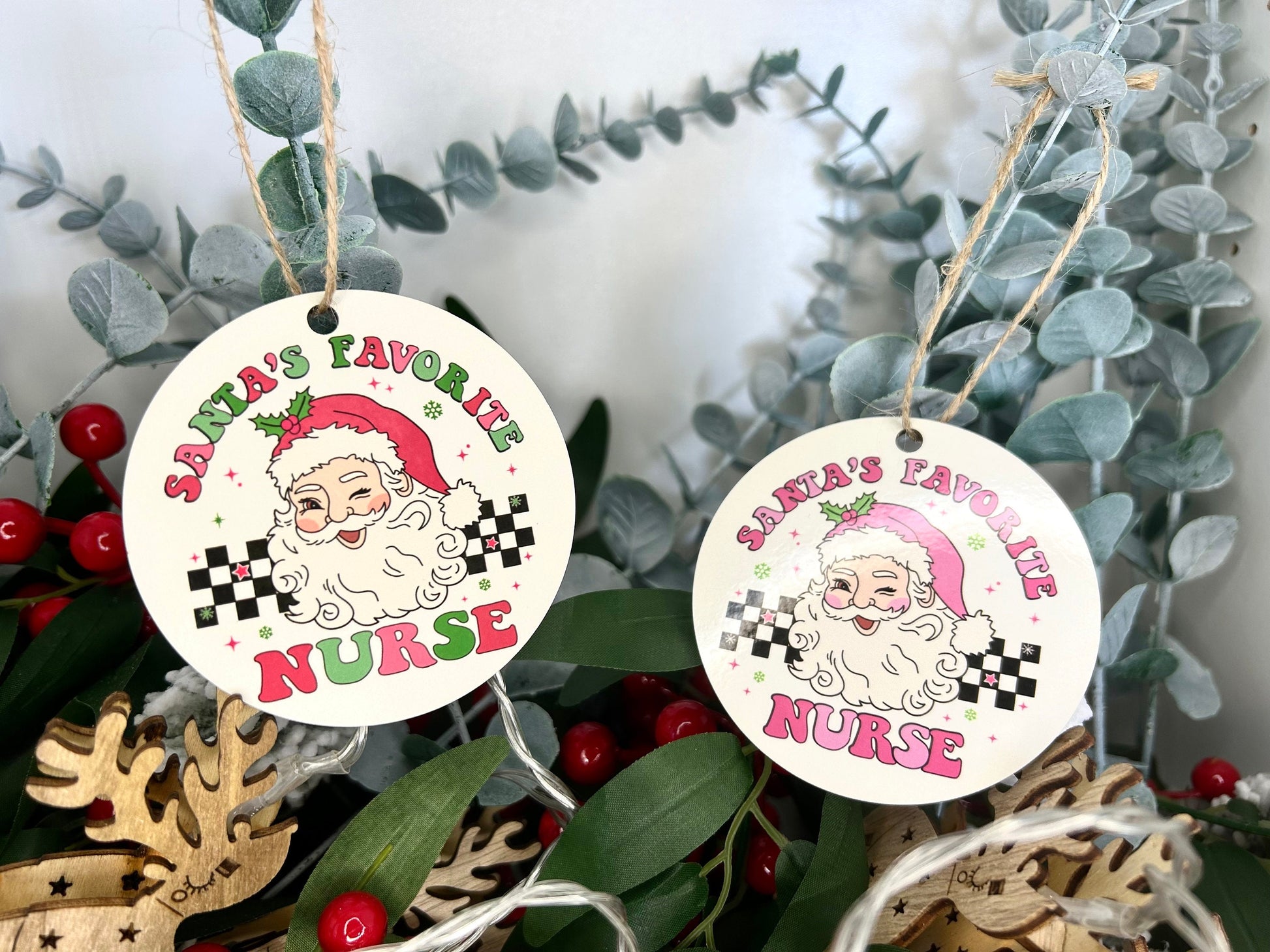 Santa's Favourite Nurse Christmas Ornament | Retro | Wood | Ceramic