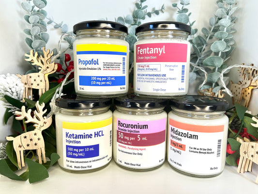Propofol/Midazolam/Ketamine Label Winter Scents Candle | Soy and Coconut Wax | Medic Gift | Anaesthetics | 180g | 6 oz