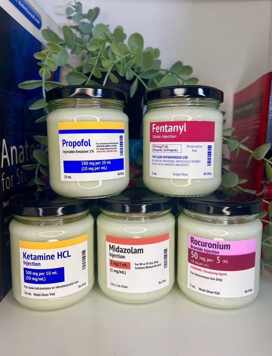 Propofol/Midazolam/Ketamine Label Candle | Soy and Coconut Wax | Medic Gift | Anaesthetics | 170g | 6 oz