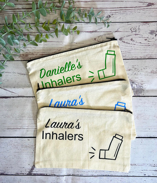 Personalised Cotton Canvas Inhaler Bag | Cotton | Inhaler Pouch | Medication Bag