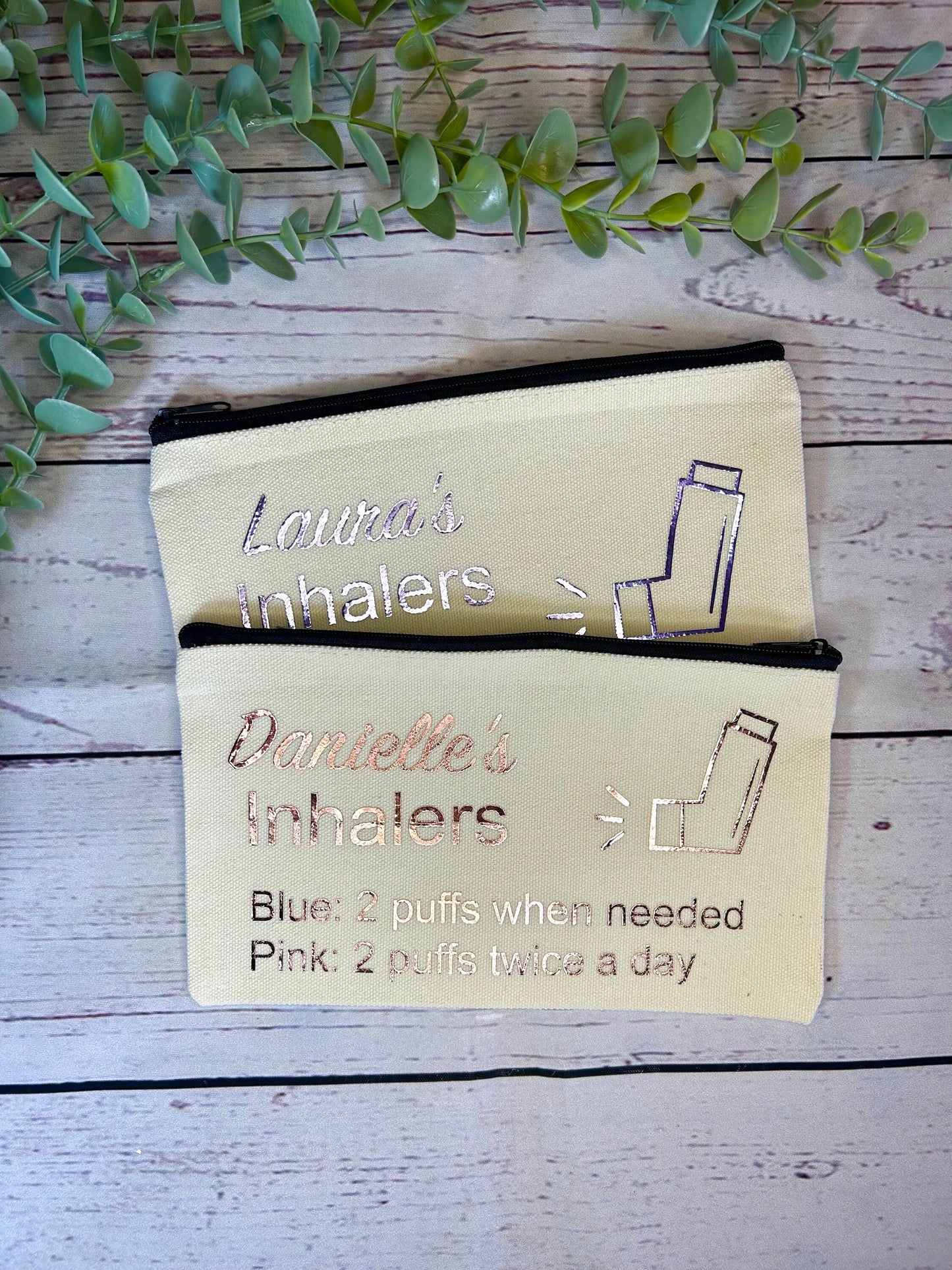 Personalised Cotton Canvas Inhaler Bag | Cotton | Inhaler Pouch | Medication Bag | With Directions | Holographic Vinyl