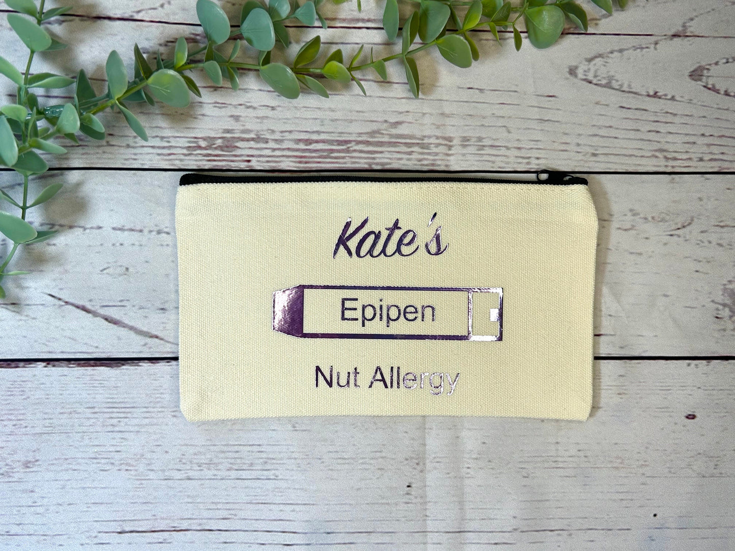 Personalised Cotton Canvas Epipen Bag | Epipen Pouch | Cotton | Medication Bag | Pink, Purple Holographic Vinyl