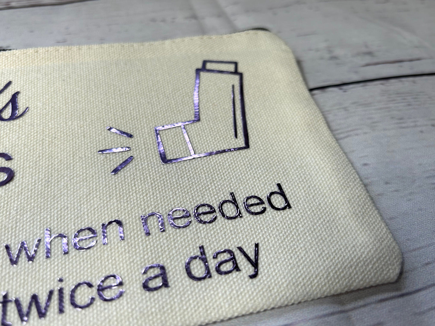 Personalised Cotton Canvas Inhaler Bag | Cotton | Inhaler Pouch | Medication Bag | With Directions | Holographic Vinyl