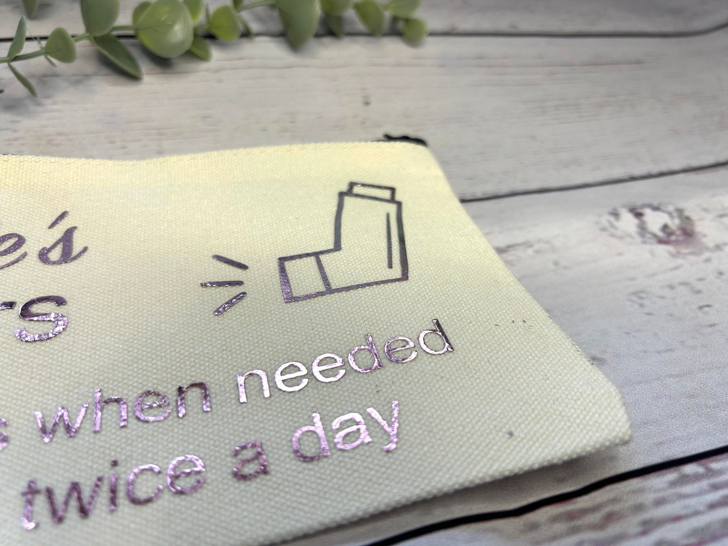 Personalised Cotton Canvas Inhaler Bag | Cotton | Inhaler Pouch | Medication Bag | With Directions | Holographic Vinyl