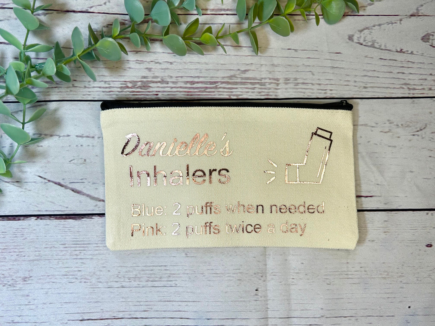 Personalised Cotton Canvas Inhaler Bag | Cotton | Inhaler Pouch | Medication Bag | With Directions | Holographic Vinyl