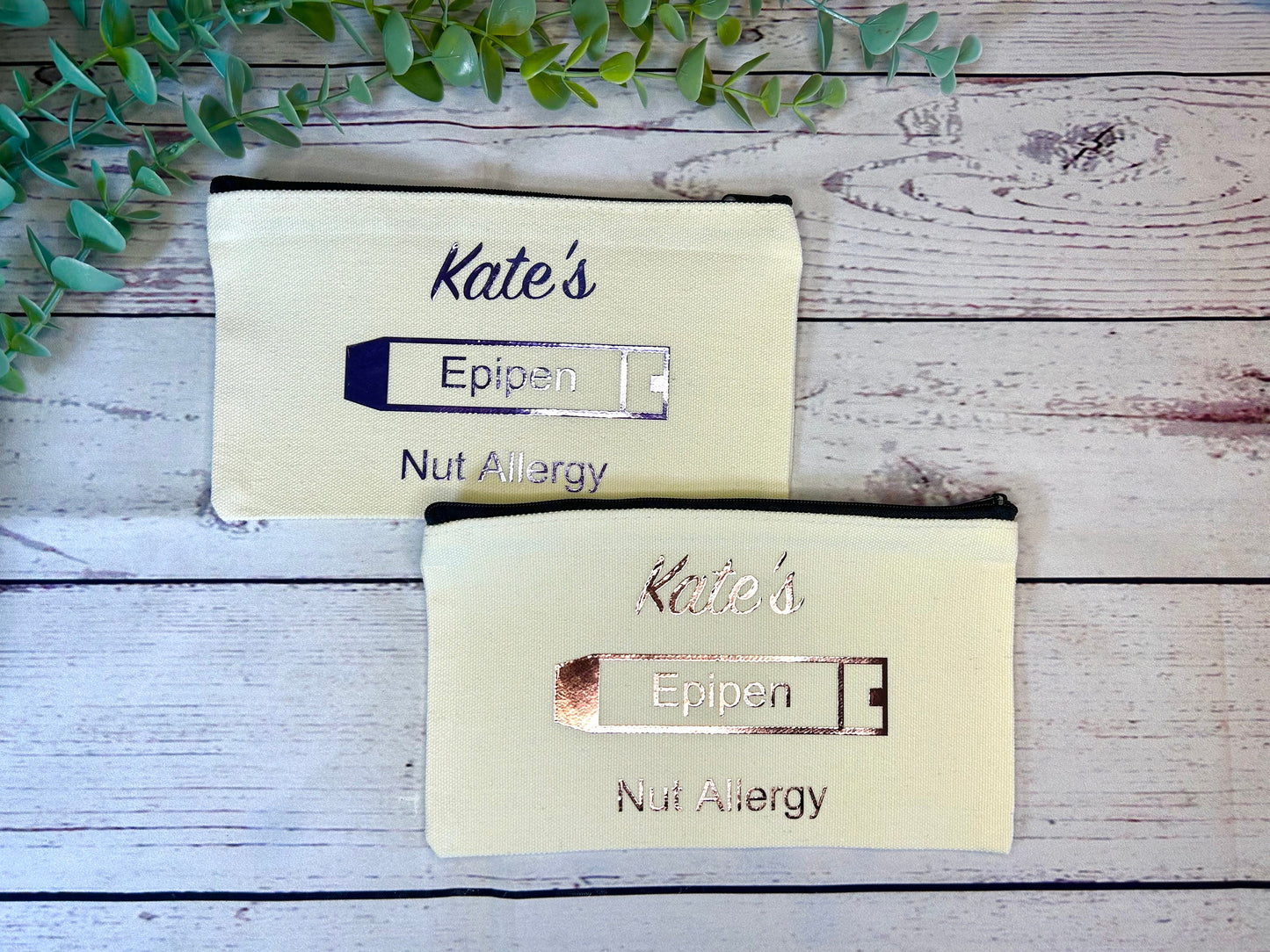 Personalised Cotton Canvas Epipen Bag | Epipen Pouch | Cotton | Medication Bag | Pink, Purple Holographic Vinyl