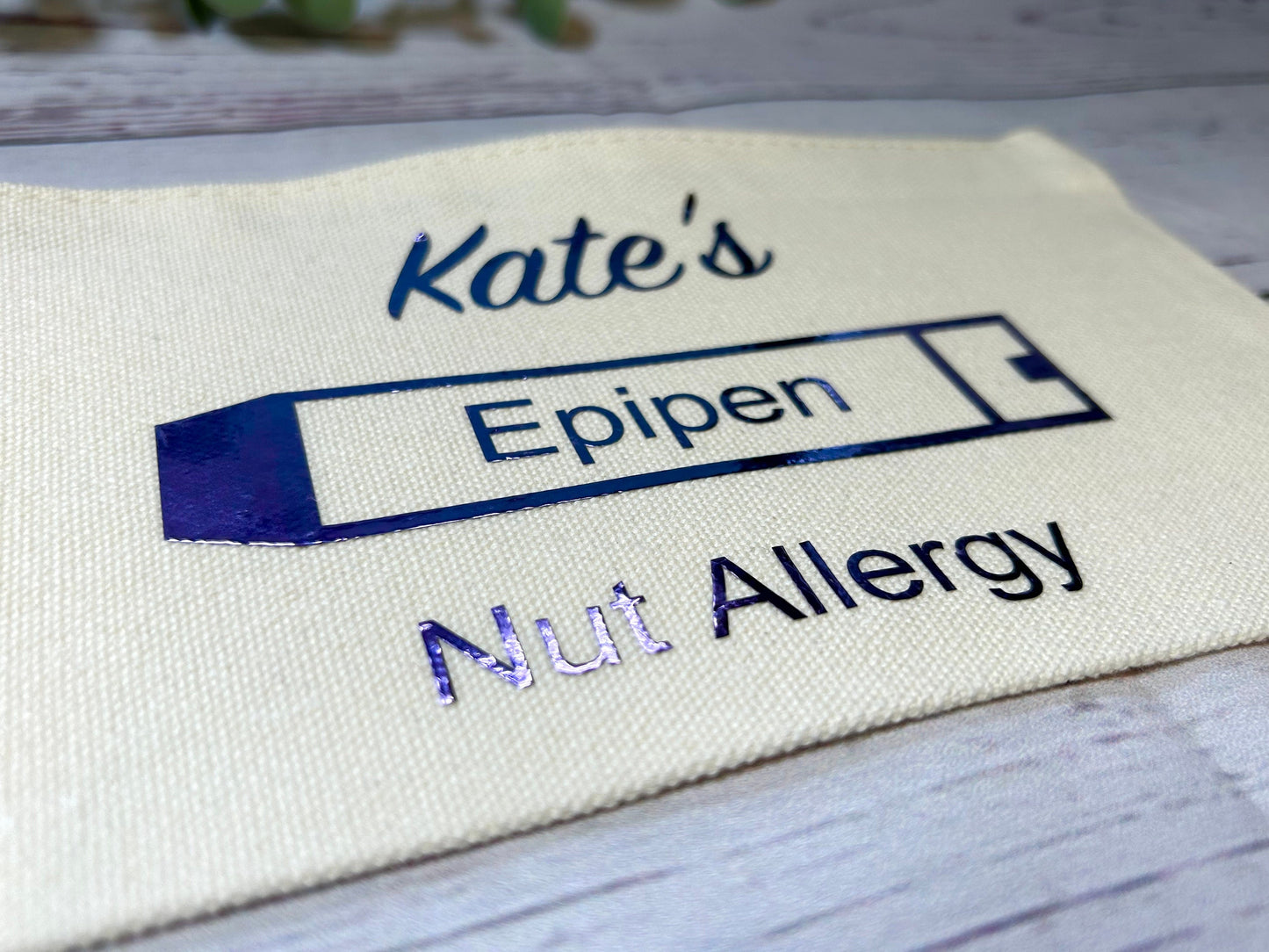 Personalised Cotton Canvas Epipen Bag | Epipen Pouch | Cotton | Medication Bag | Pink, Purple Holographic Vinyl