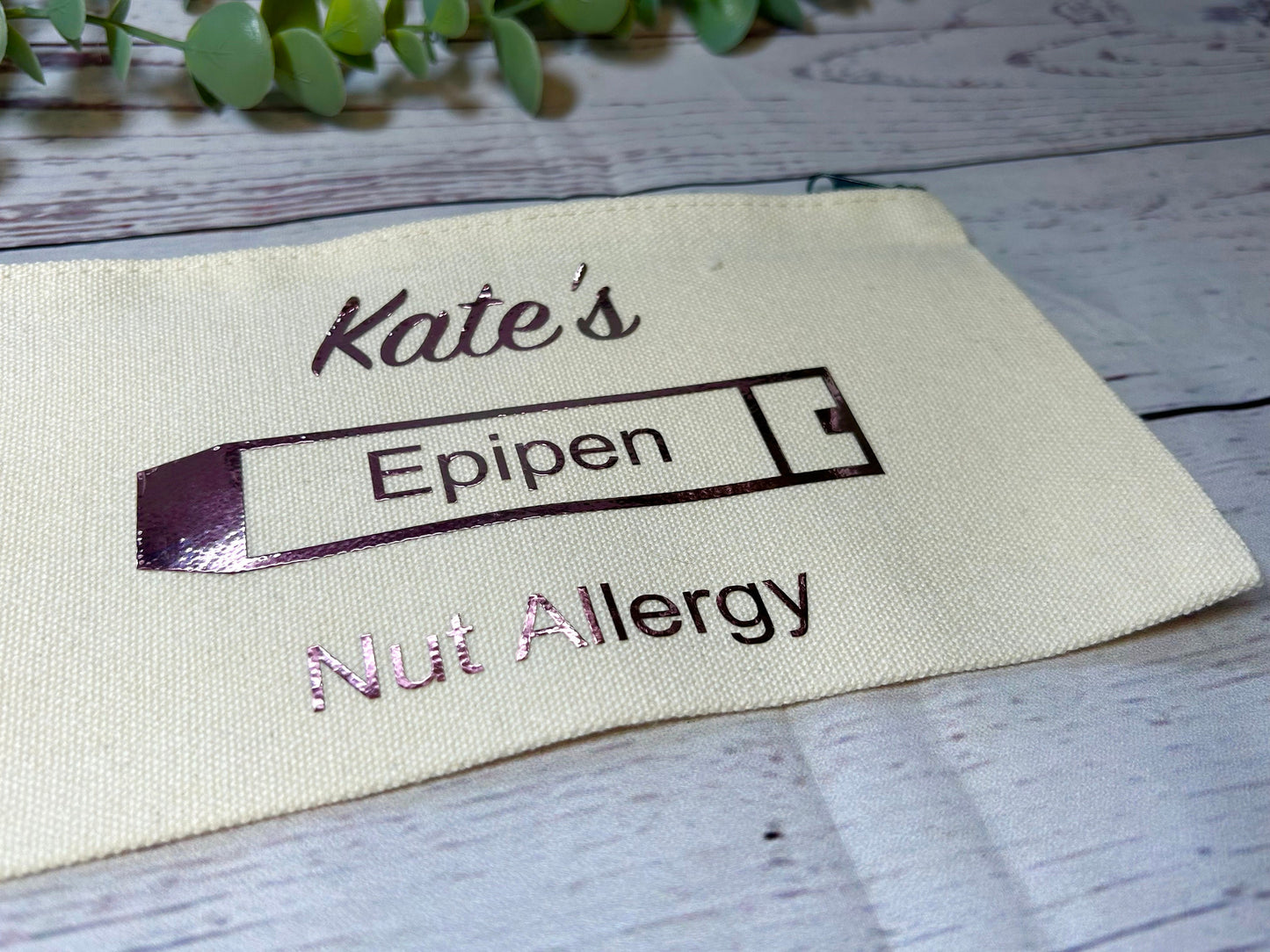 Personalised Cotton Canvas Epipen Bag | Epipen Pouch | Cotton | Medication Bag | Pink, Purple Holographic Vinyl
