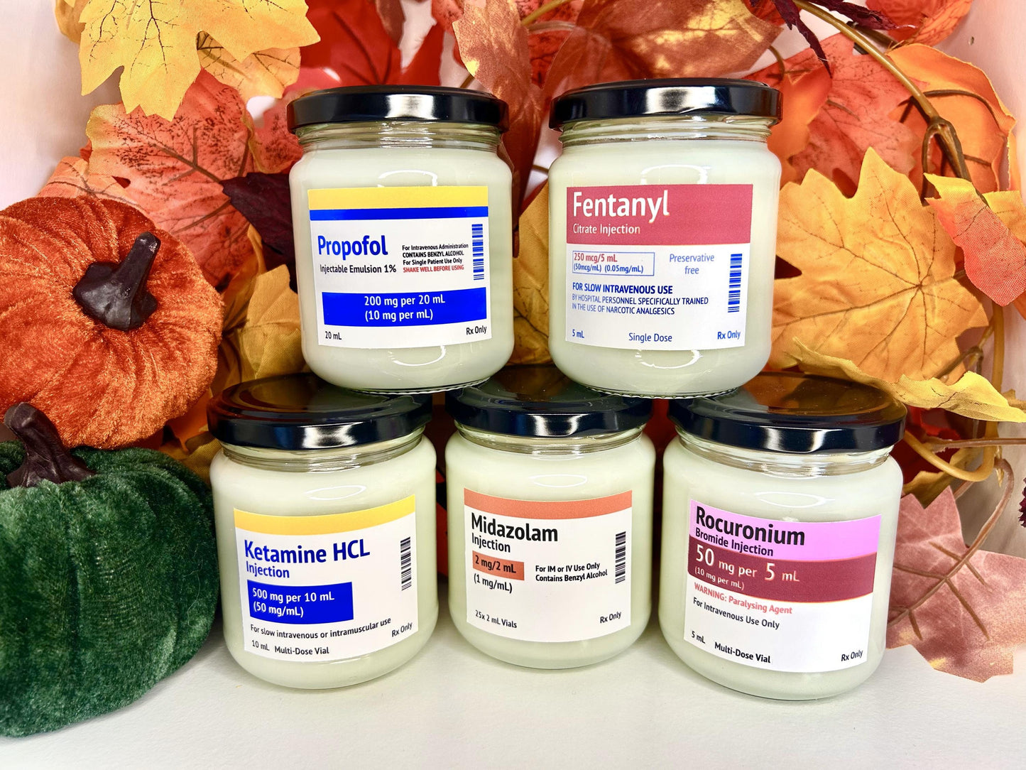 Propofol/Midazolam/Ketamine Label Autumn Scents Candle | Soy and Coconut Wax | Medic Gift | Anaesthetics | 170g | 6 oz