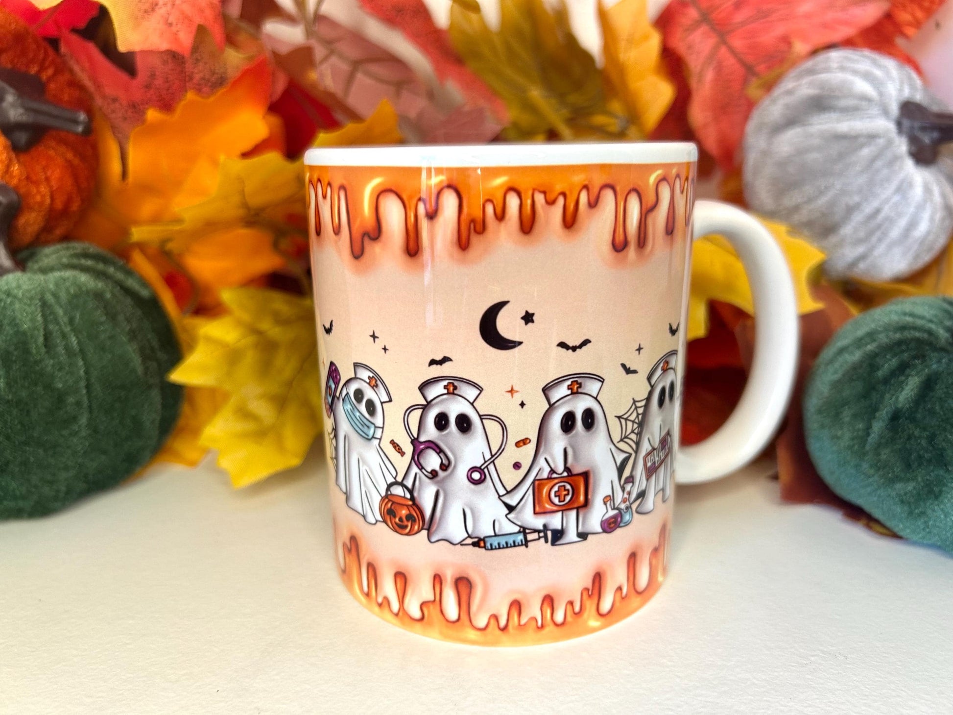 Ghost Nurse Doctor Halloween Mug | Orange |Medic Gift | Doctor | ODP | Nurse | Vet