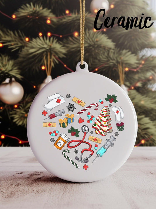 Heart Medical Icons Christmas Ornament | Wood | Ceramic