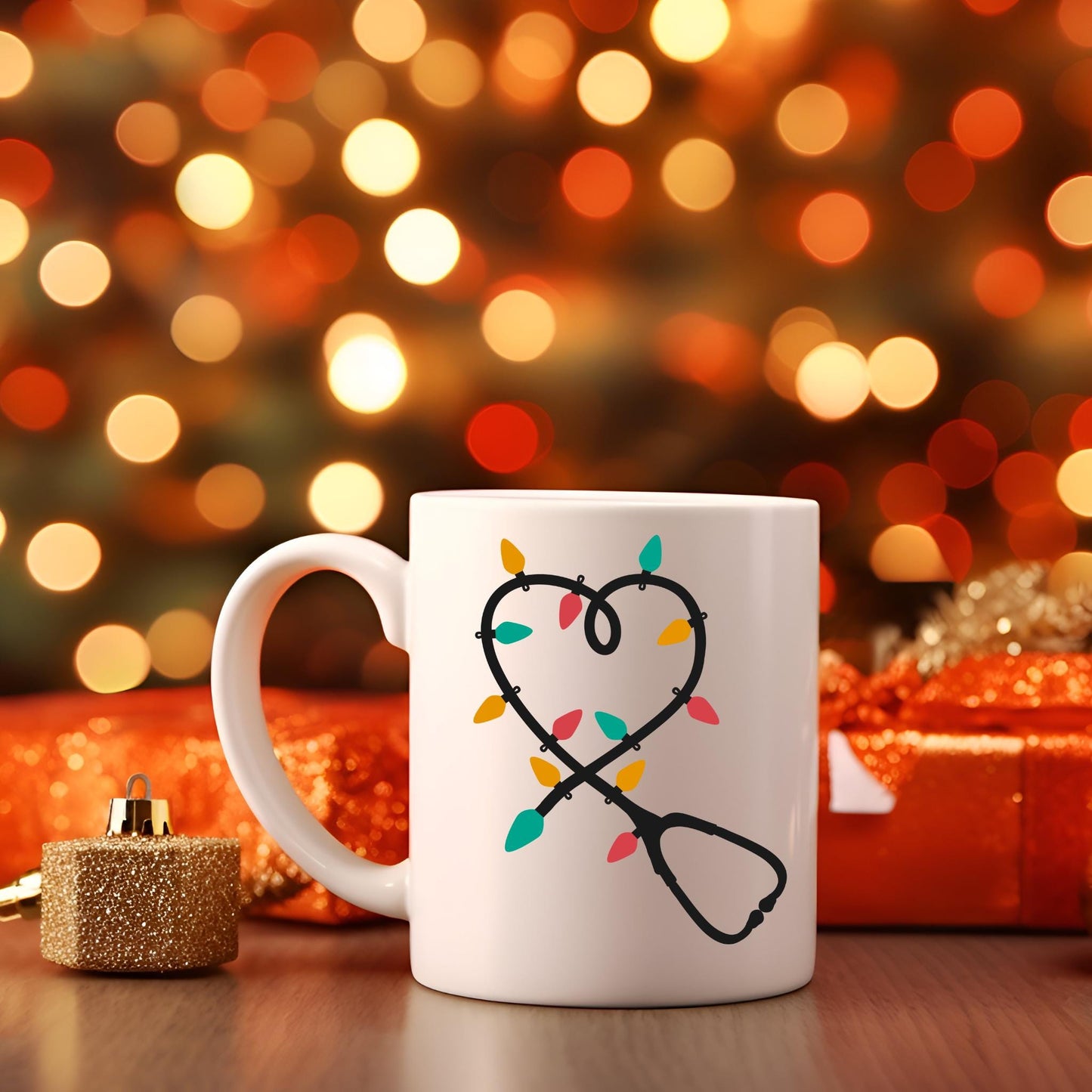 Personalised Stethoscope Fairy Lights Christmas Mug | Medic Gift | Doctor | ODP | Nurse | Vet