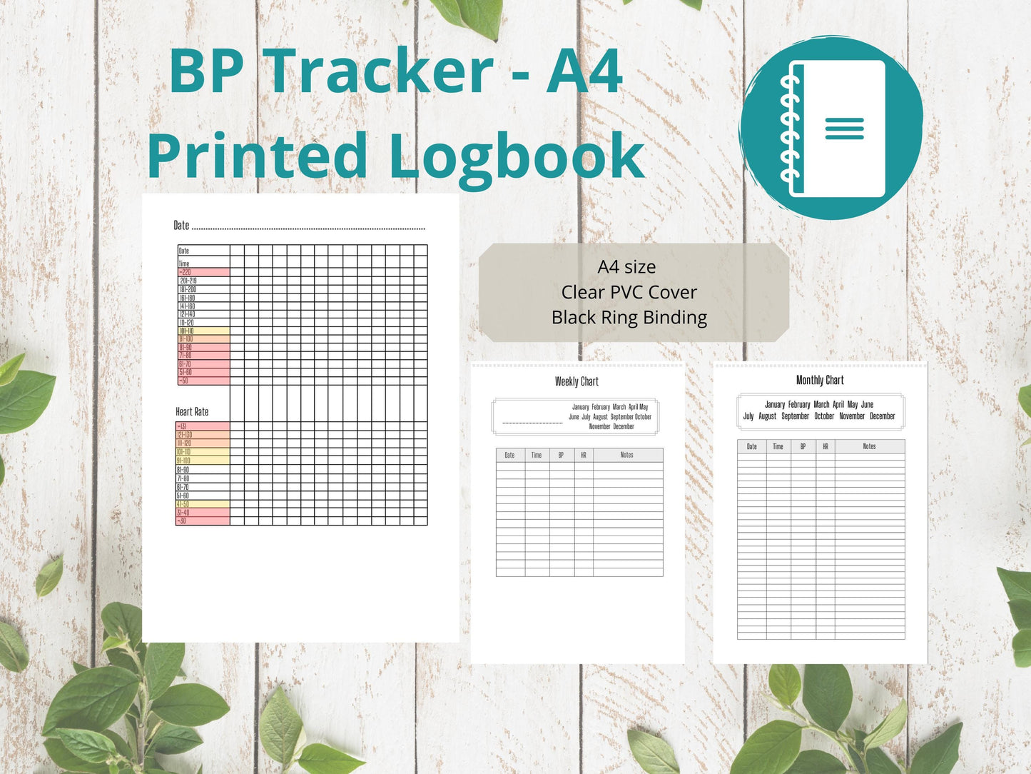 Blood Pressure Log A4 | Blood Pressure Tracker | Printed | Medical Chart | Medical Planner