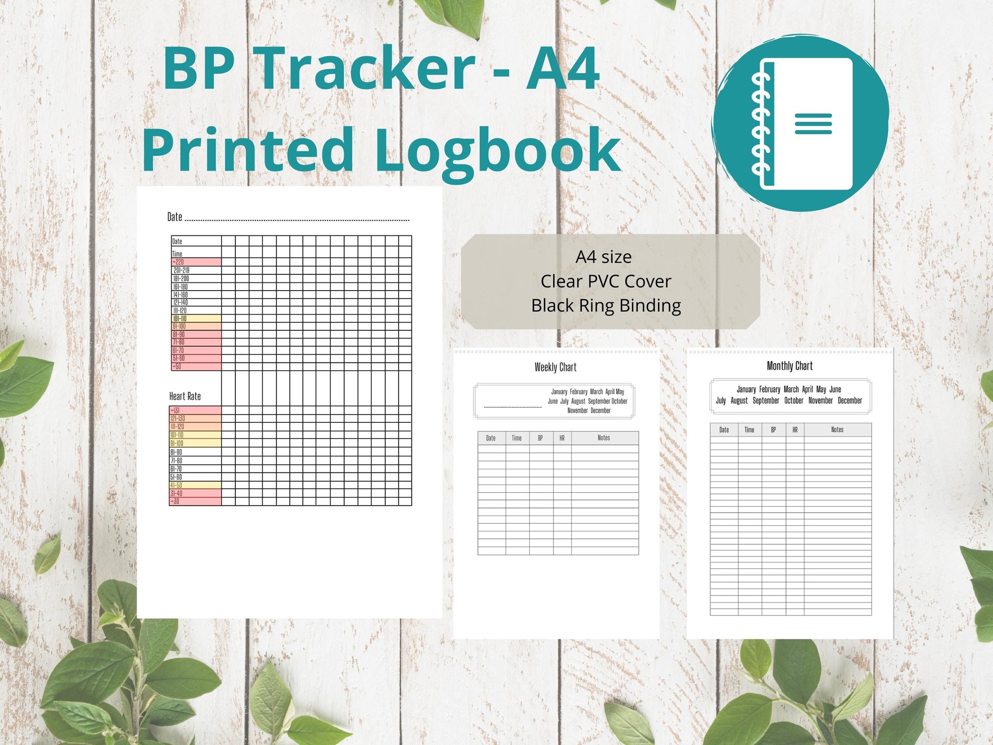 Blood Pressure Log A4 | Blood Pressure Tracker | Printed | Medical Chart | Medical Planner