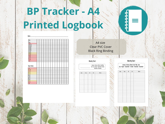 Blood Pressure Log A4 | Blood Pressure Tracker | Printed | Medical Chart | Medical Planner