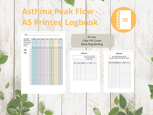 Asthma Peak Flow Log A5 | Peak Flow Tracker | Printed | Medical Chart | Medical Planner