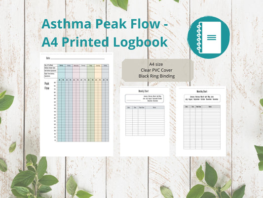 Asthma Peak Flow Log A4 | Peak Flow Tracker | Printed | Medical Chart | Medical Planner