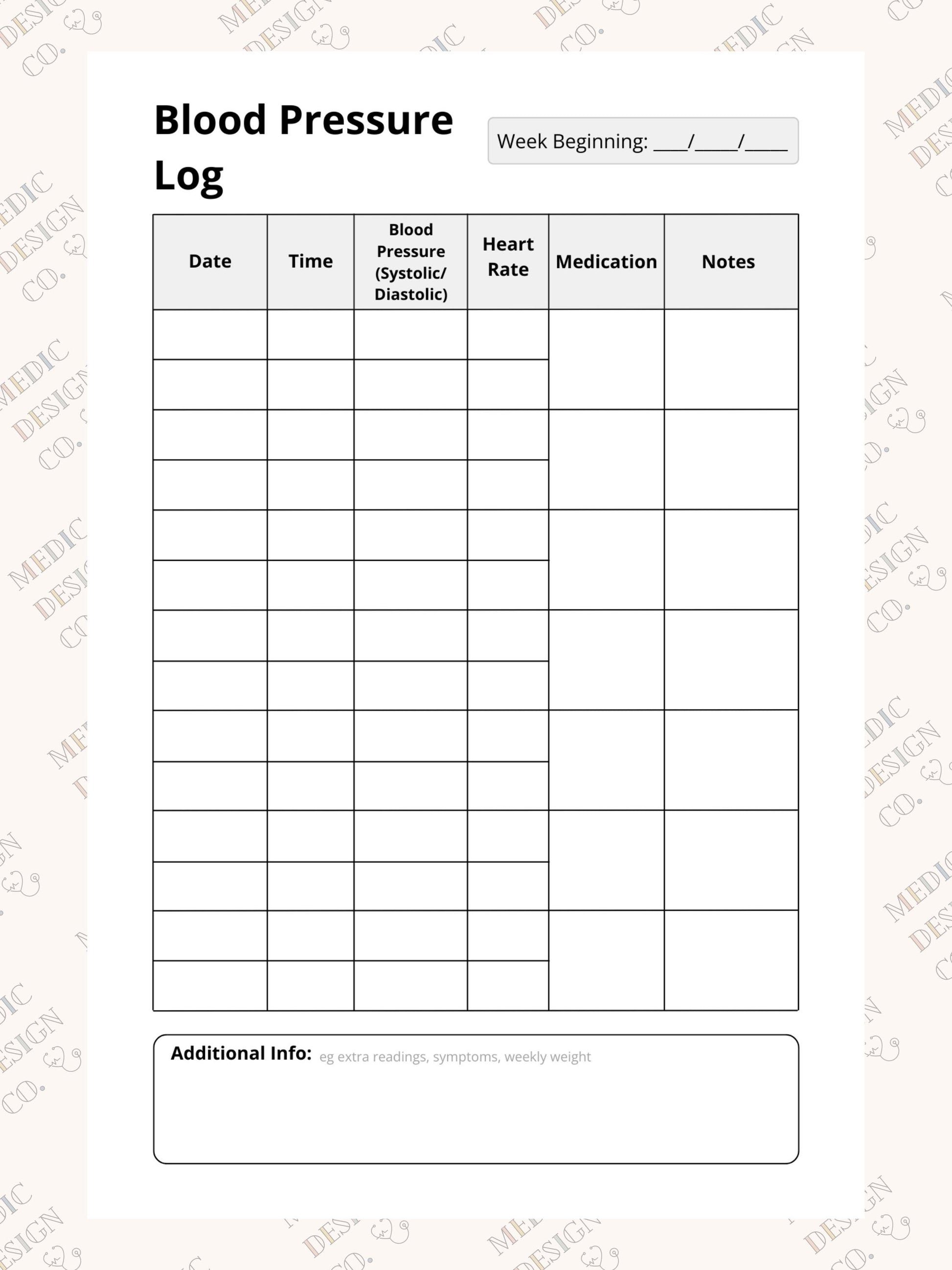 Blood Pressure Log Book: Blood Pressure and Heart Rate Notebook | Easy To Read | Track BP + Add Medication | Blood Pressure Chart