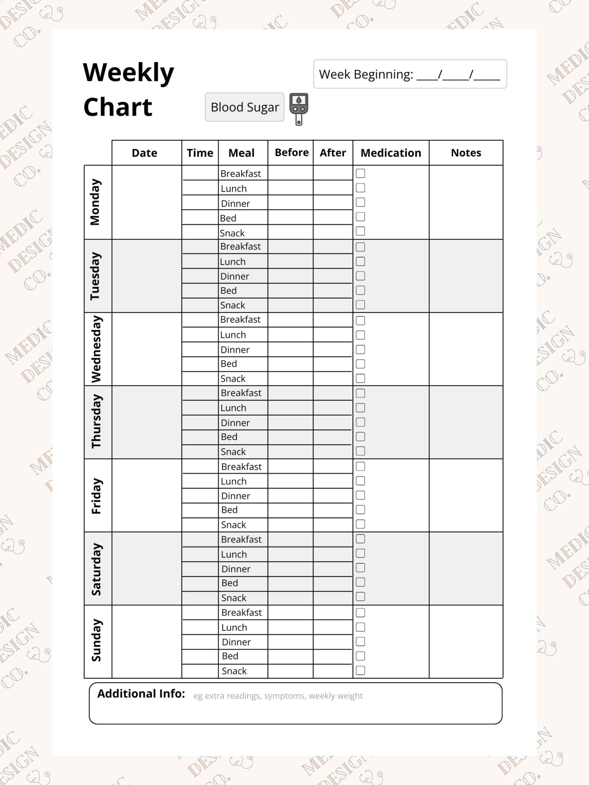 Blood Sugar Log Book: Daily Blood Sugar Notebook for Diabetics | 5 Meal Times Breakfast Lunch Dinner Bed Snacks | Track Glucose Levels