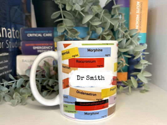 Anaesthetic Drug Sticker Mug | Medic Gift | Doctor | ODP | Nurse | Vet