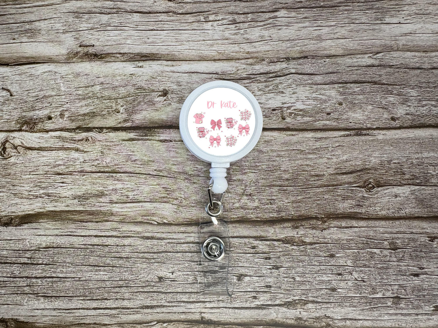 Cute Pink Medical Icons ID Badge Reel Clip | Personalised | Medic Gift | Nurse | Doctor | Vet | Paramedic | Graduation