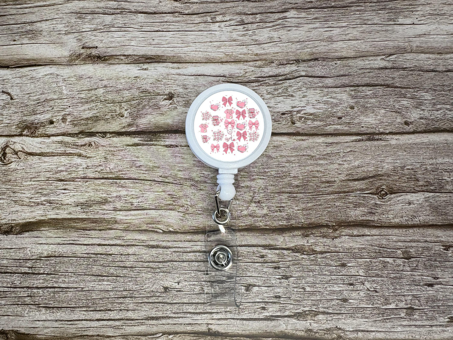 Cute Pink Medical Icons ID Badge Reel Clip | Personalised | Medic Gift | Nurse | Doctor | Vet | Paramedic | Graduation