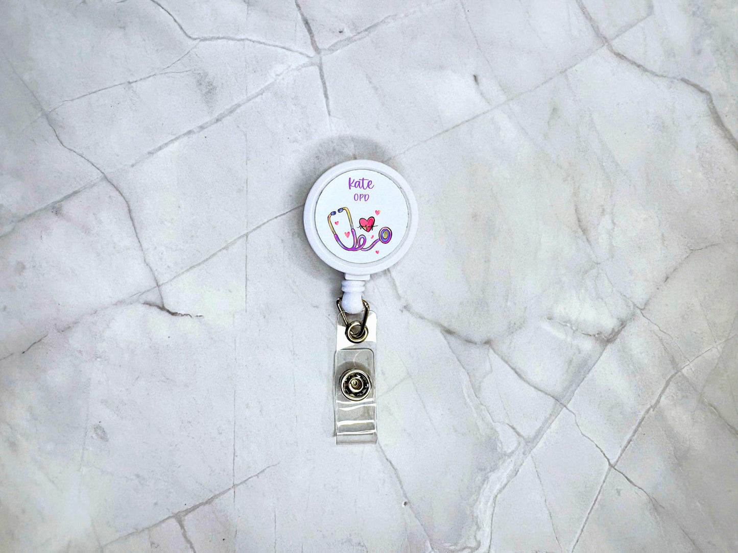 Purple Stethoscope ID Badge Reel Clip | Personalised | Medic Gift | Nurse | Doctor | Vet | Paramedic | Graduation