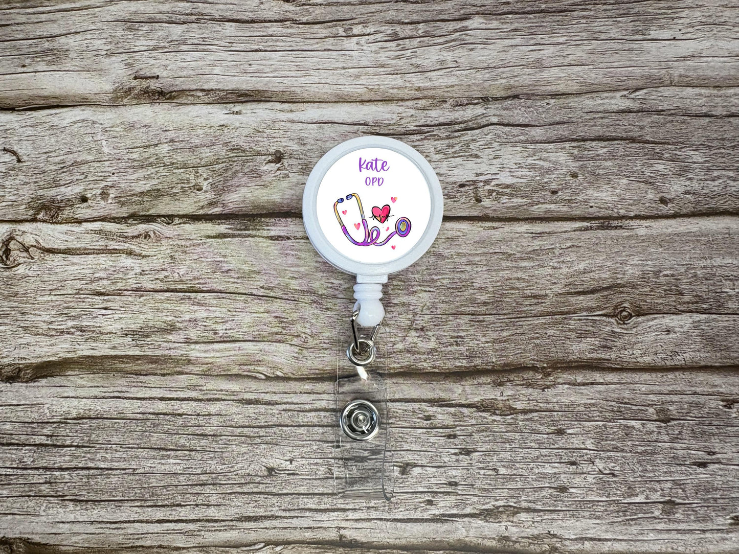 Purple Stethoscope ID Badge Reel Clip | Personalised | Medic Gift | Nurse | Doctor | Vet | Paramedic | Graduation