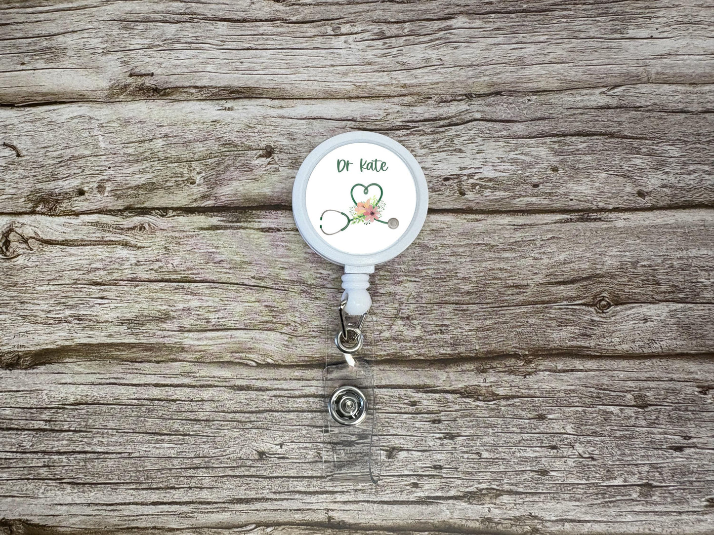Flowery Stethoscope ID Badge Reel Clip | Personalised | Medic Gift | Nurse | Doctor | Vet | Paramedic | Graduation