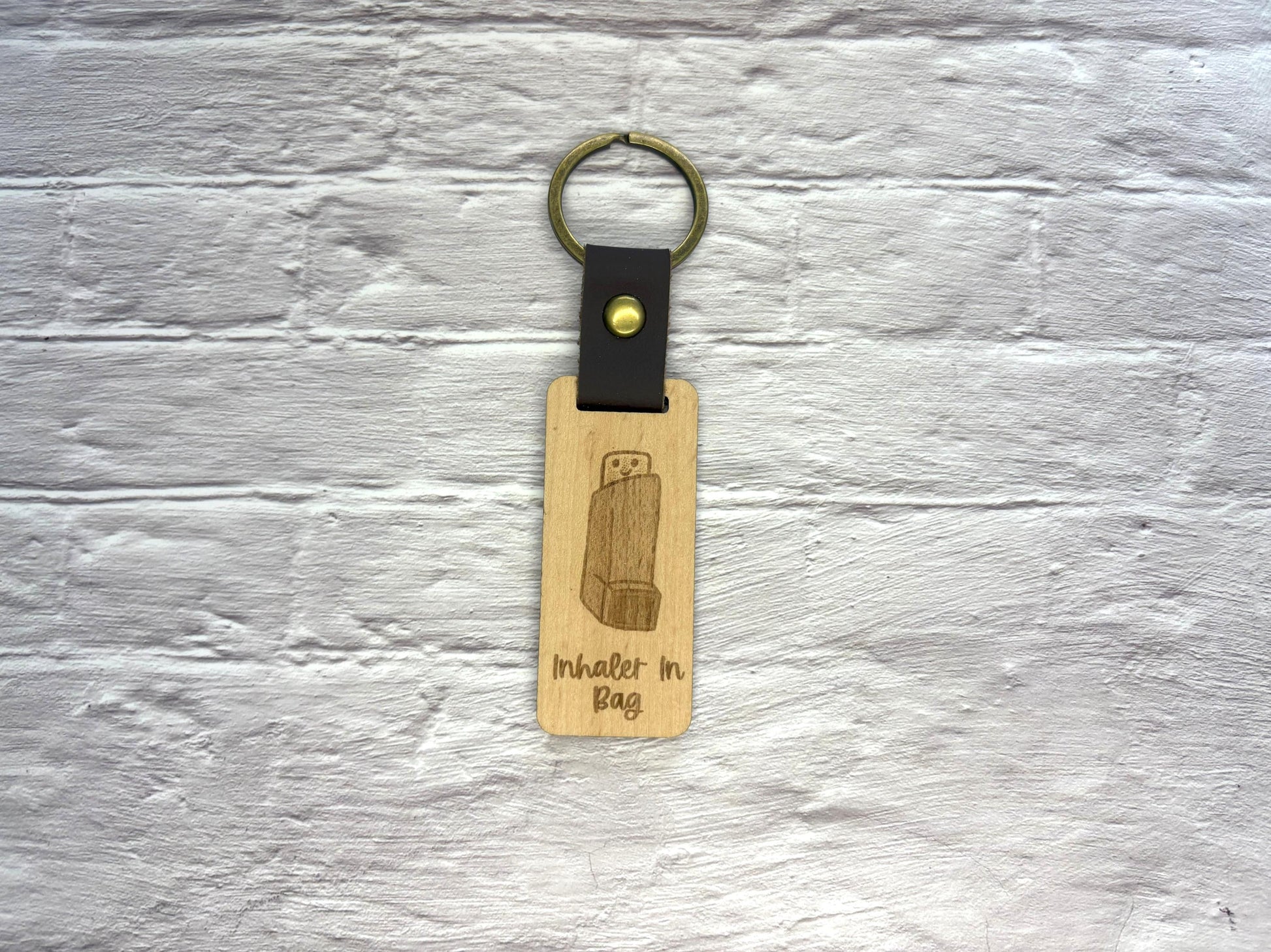 Inhaler In Bag Keychain | Asthma Keyring | Inhaler Keychain | Inhaler Keyring | Wood and Faux Leather