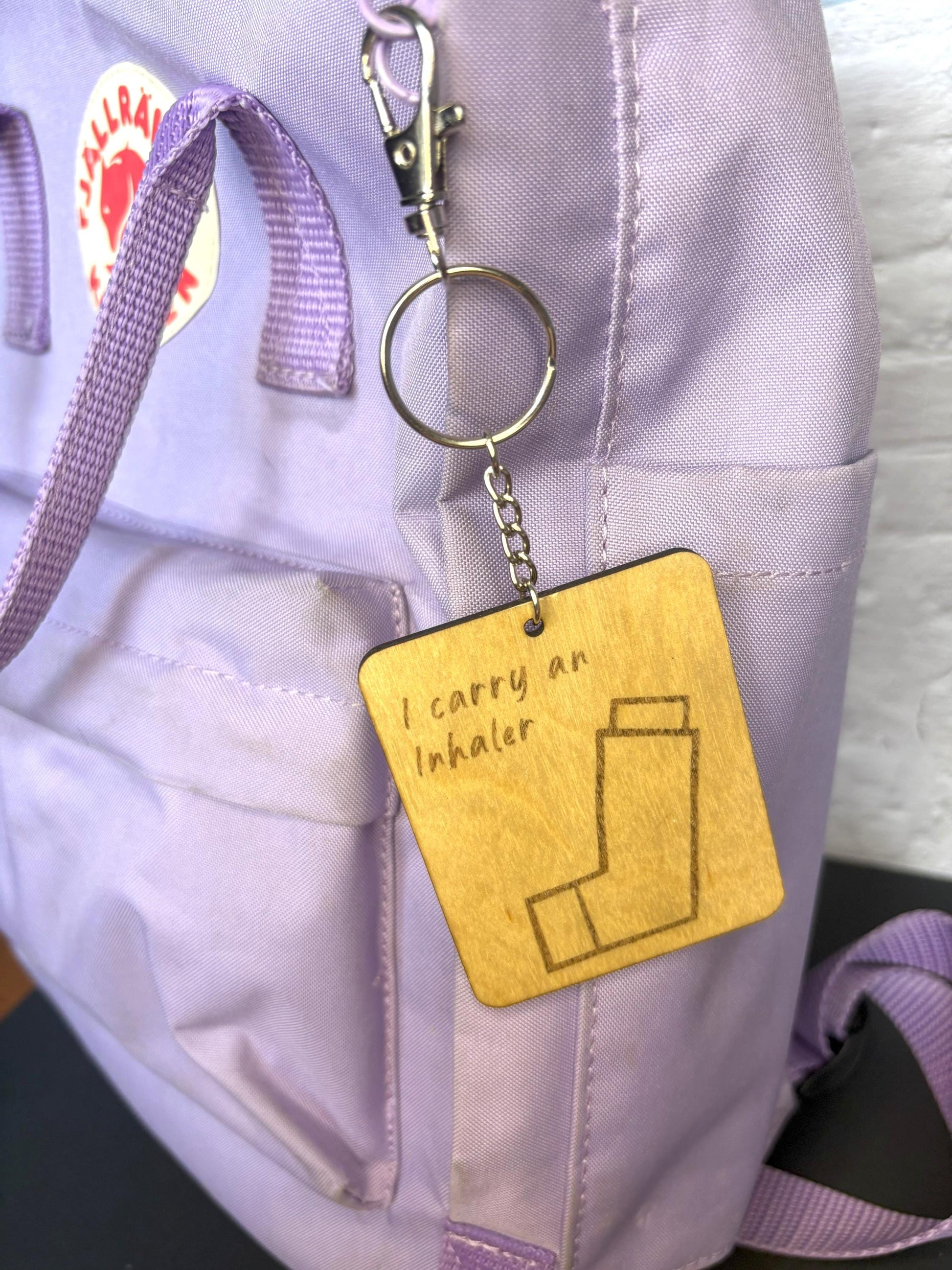 I Carry An Inhaler Keychain | Inhaler Bag Tag | Asthma Keyring | Inhaler Keychain | Inhaler Keyring | Wood and Faux Leather