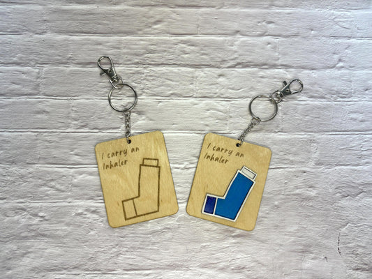 I Carry An Inhaler Keychain | Inhaler Bag Tag | Asthma Keyring | Inhaler Keychain | Inhaler Keyring | Wood and Faux Leather