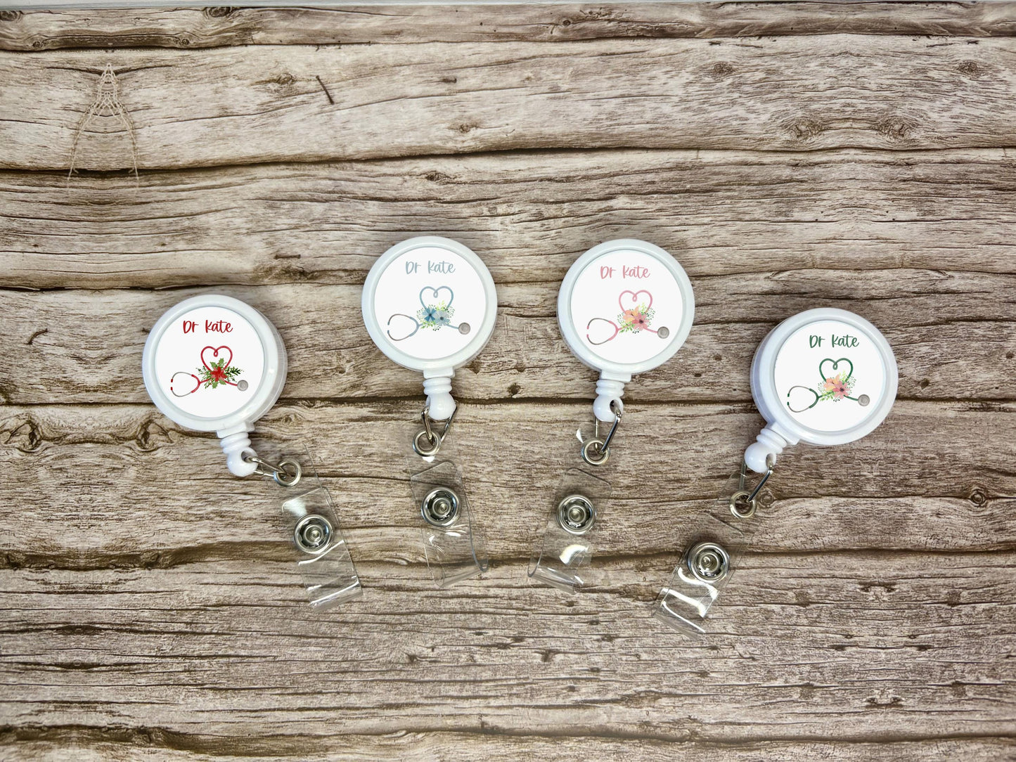Flowery Stethoscope ID Badge Reel Clip | Personalised | Medic Gift | Nurse | Doctor | Vet | Paramedic | Graduation