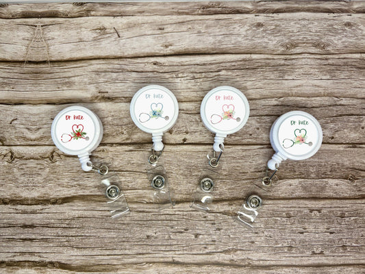 Flowery Stethoscope ID Badge Reel Clip | Personalised | Medic Gift | Nurse | Doctor | Vet | Paramedic | Graduation