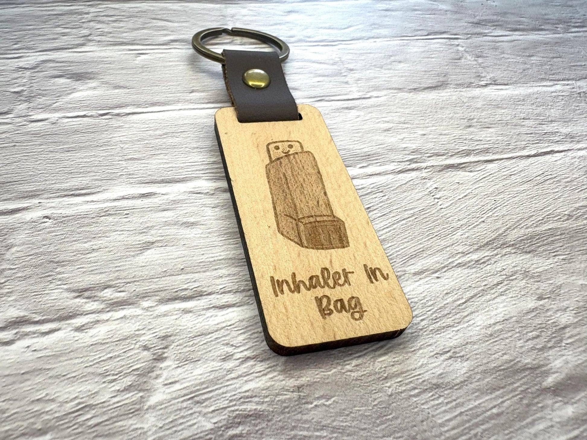 Inhaler In Bag Keychain | Asthma Keyring | Inhaler Keychain | Inhaler Keyring | Wood and Faux Leather