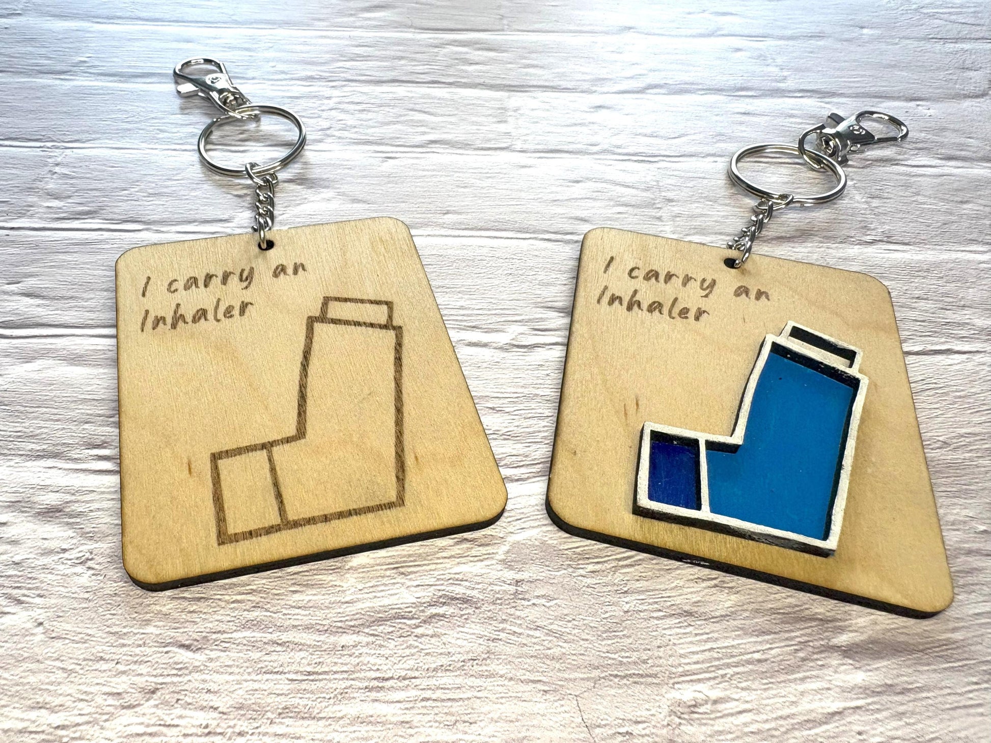 I Carry An Inhaler Keychain | Inhaler Bag Tag | Asthma Keyring | Inhaler Keychain | Inhaler Keyring | Wood and Faux Leather
