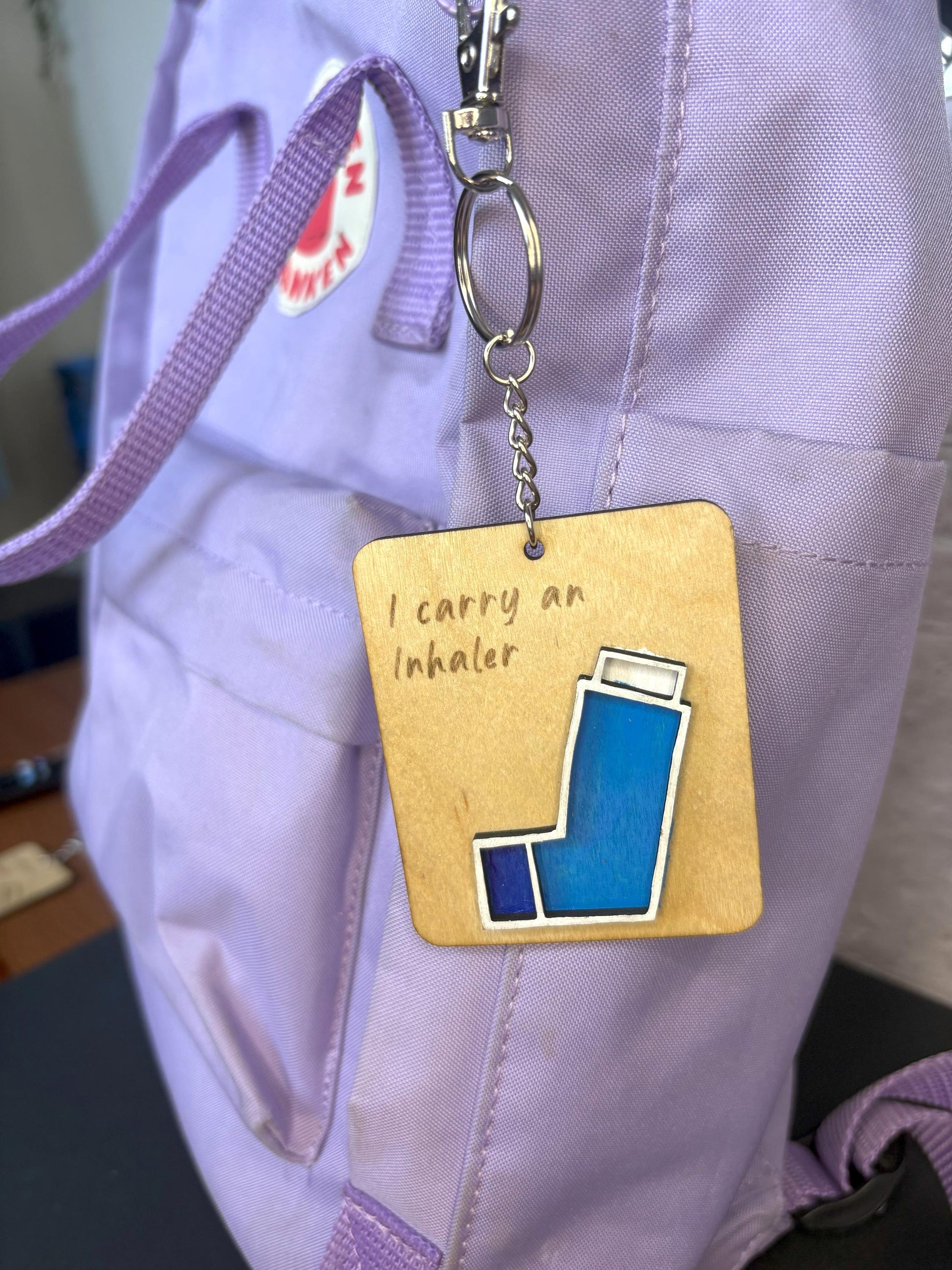 I Carry An Inhaler Keychain | Inhaler Bag Tag | Asthma Keyring | Inhaler Keychain | Inhaler Keyring | Wood and Faux Leather