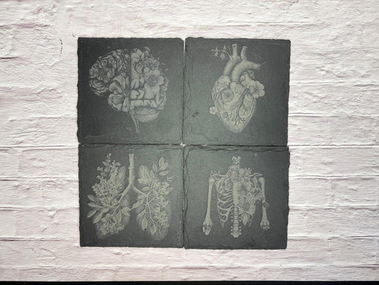 Floral Botanical Anatomy Slate Coasters | Personalised Gift | Heart | Brain | Lungs | Ribs | Doctor Gift | Surgeon Gift