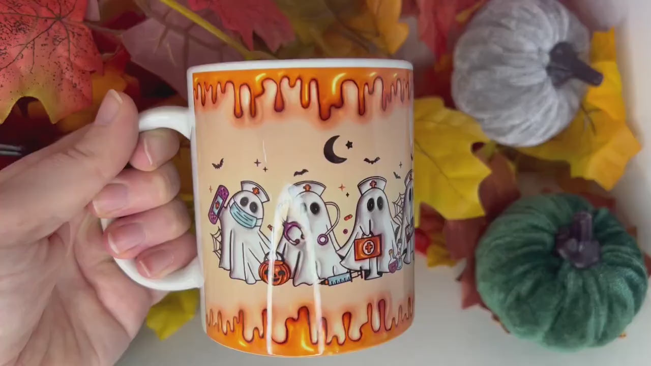 Ghost Nurse Doctor Halloween Mug | Orange |Medic Gift | Doctor | ODP | Nurse | Vet