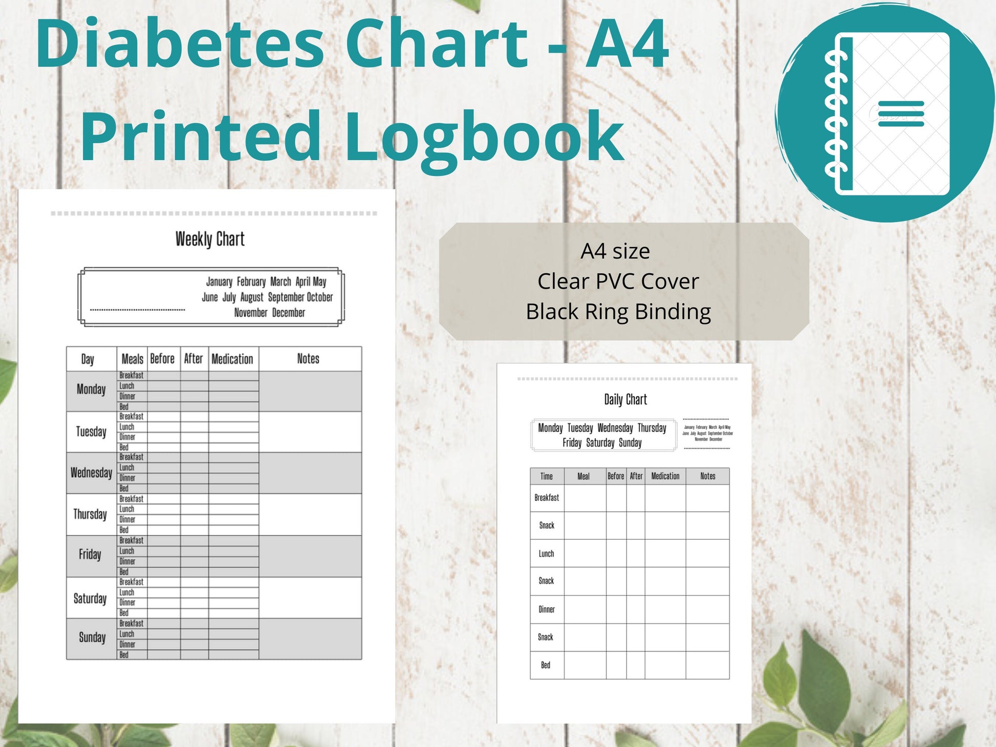 Blood Sugar Log A4 | Blood Sugar Tracker | Medical Chart | Medical Planner