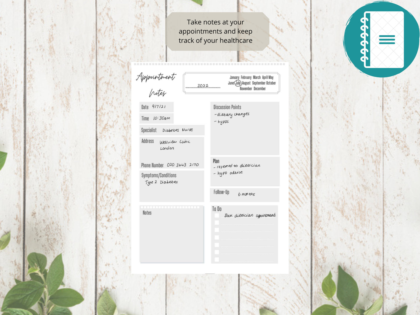 Medical Appointment Notes A4 | Appointment Diary | Phone Call Log | Printed | Appointment Chart | Medical Chart | Medical Planner