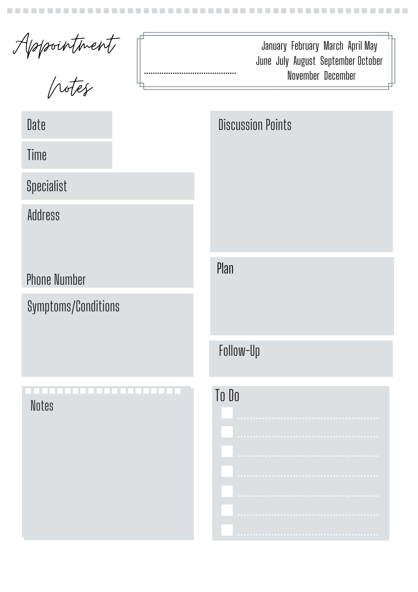 Medical Appointment Notes A4 | Appointment Diary | Phone Call Log | Printed | Appointment Chart | Medical Chart | Medical Planner
