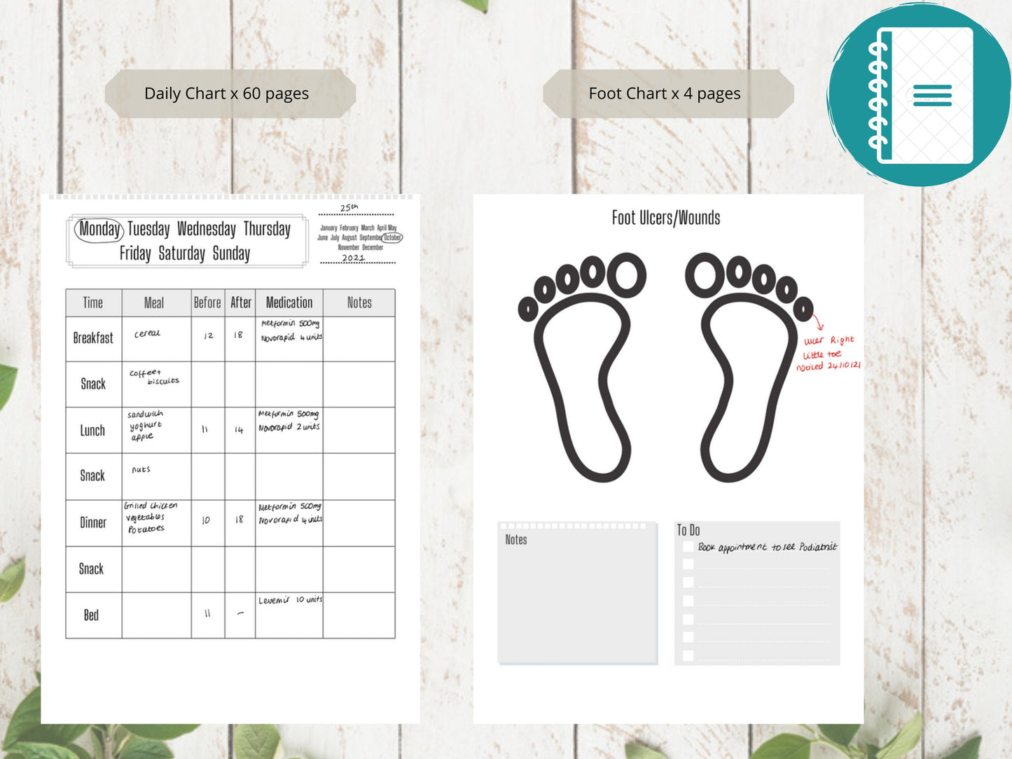 Blood Sugar Log A4 | Diabetes Journal | Printed | Blood Sugar Tracker | Medical Chart | Medical Planner