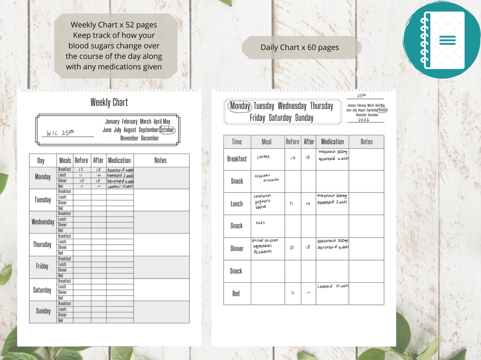 Blood Sugar Log A4 | Blood Sugar Tracker | Medical Chart | Medical Planner
