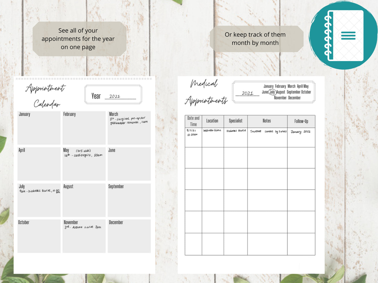 Medical Appointment Notes A4 | Appointment Diary | Phone Call Log | Printed | Appointment Chart | Medical Chart | Medical Planner
