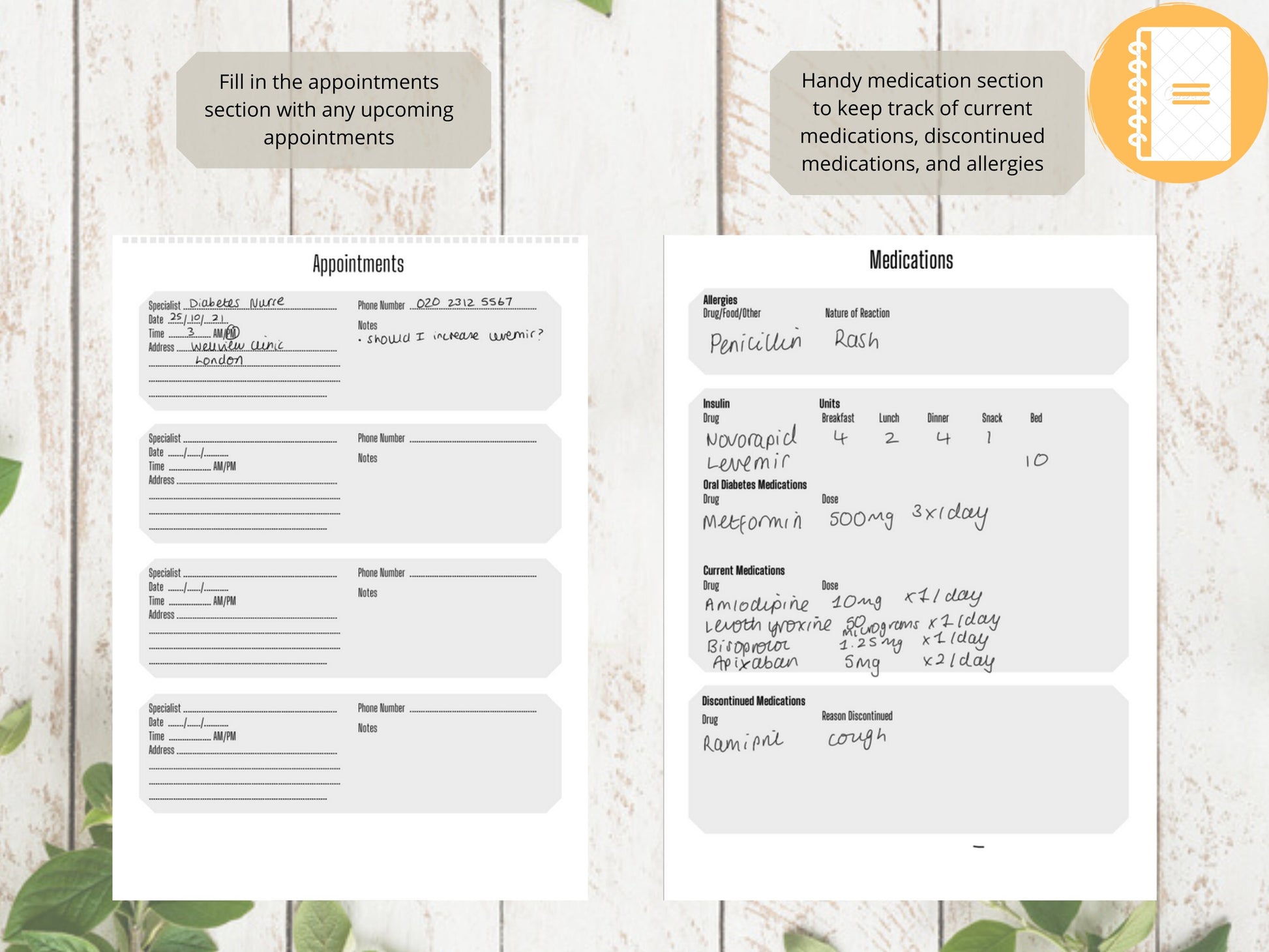 Blood Sugar Log A5 | Diabetes Journal | Printed | Blood Sugar Tracker | Medical Chart | Medical Planner