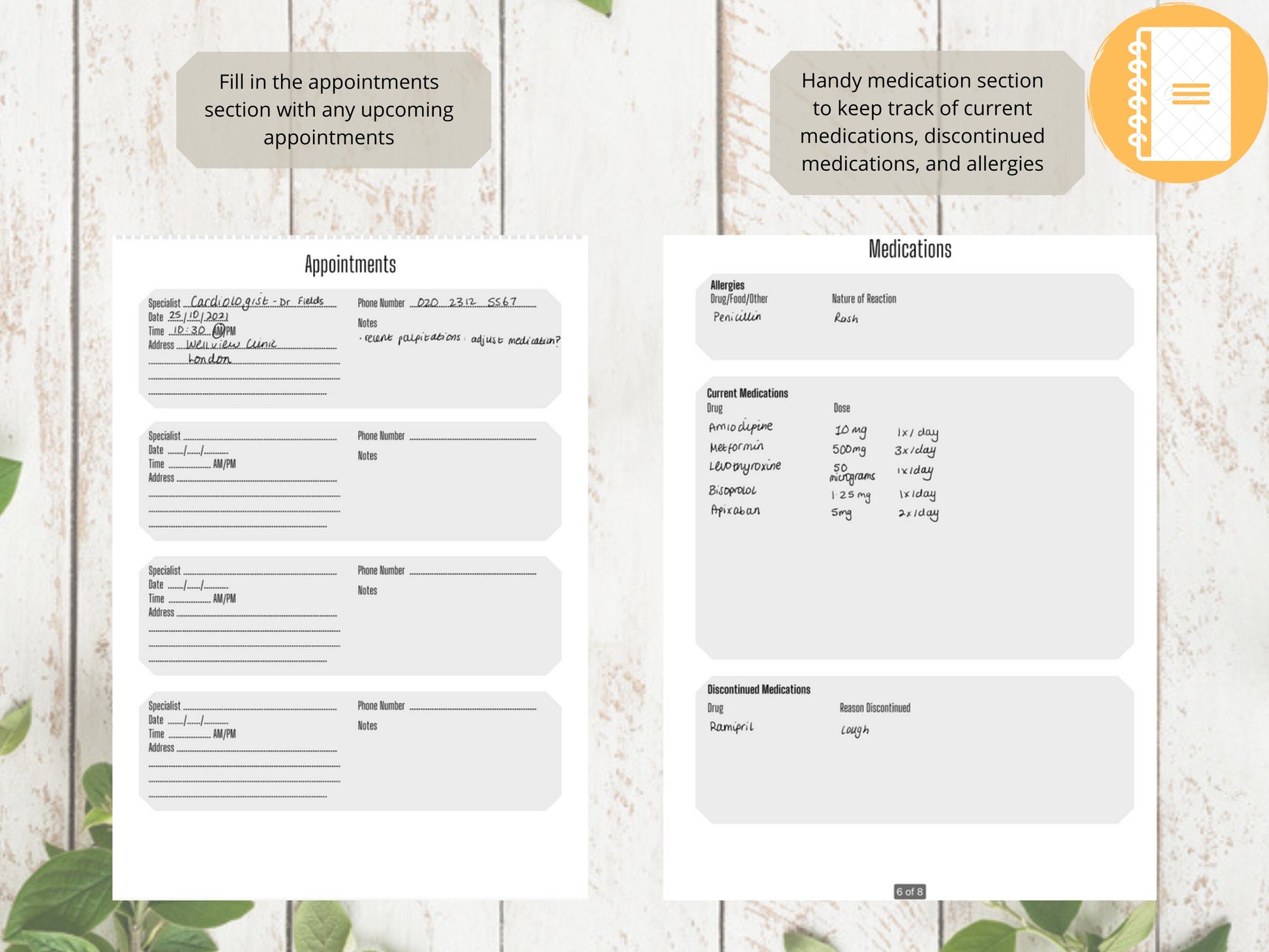 Blood Pressure Log A5 | Blood Pressure Tracker | Printed | Medical Chart | Medical Planner